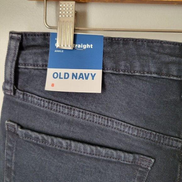 NWT OLD NAVY O.G. STRAIGHT HIGH RISE JEANS BLACK RIPPED SIZE 8 - Picture 14 of 16